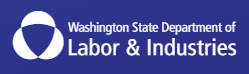 Logo of the Washington State Department of Labor & Industries: a white, abstract symbol on a blue background, next to text.