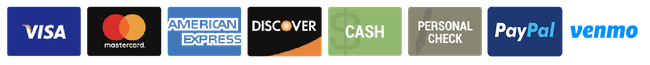 A row of credit card logos including visa mastercard and paypal