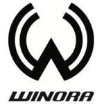 Logo di Winora, un'azienda di biciclette. Una "W" stilizzata nera con tre linee arcuate in alto e il nome in basso.