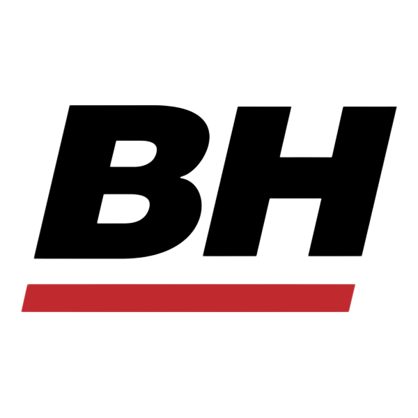 Logo "BH" in bianco e nero con sottolineatura rossa.