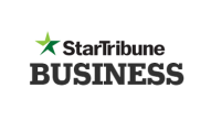 the logo for startribune business with a green star on it .
