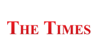 the times logo is red on a white background .