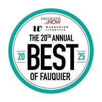 Logo for Fauquier Now's 20th annual Best of Fauquier, with teal and black circular design and 2025 dates