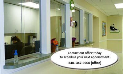Office area photo with the text