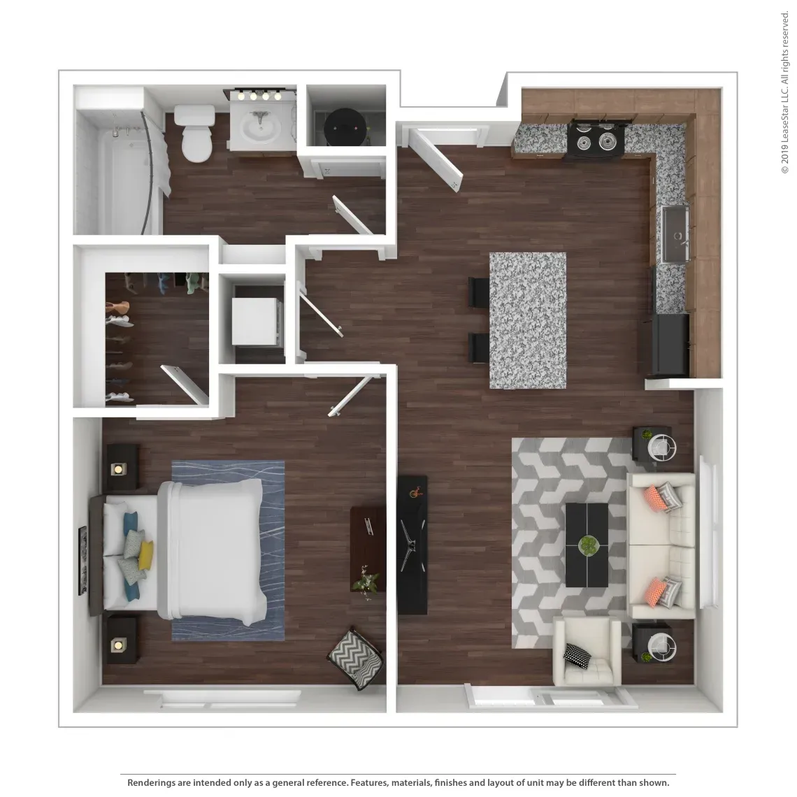 one bed one bath floorplan