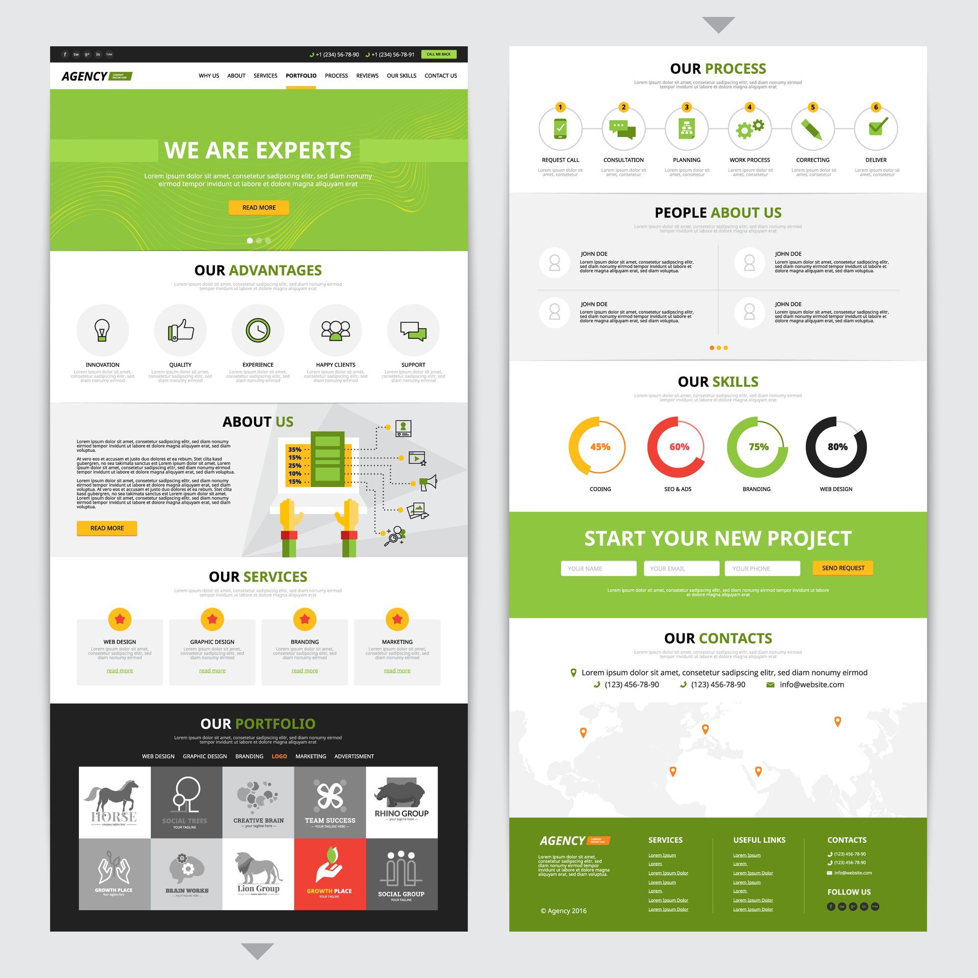 A set of two landing pages for a website.