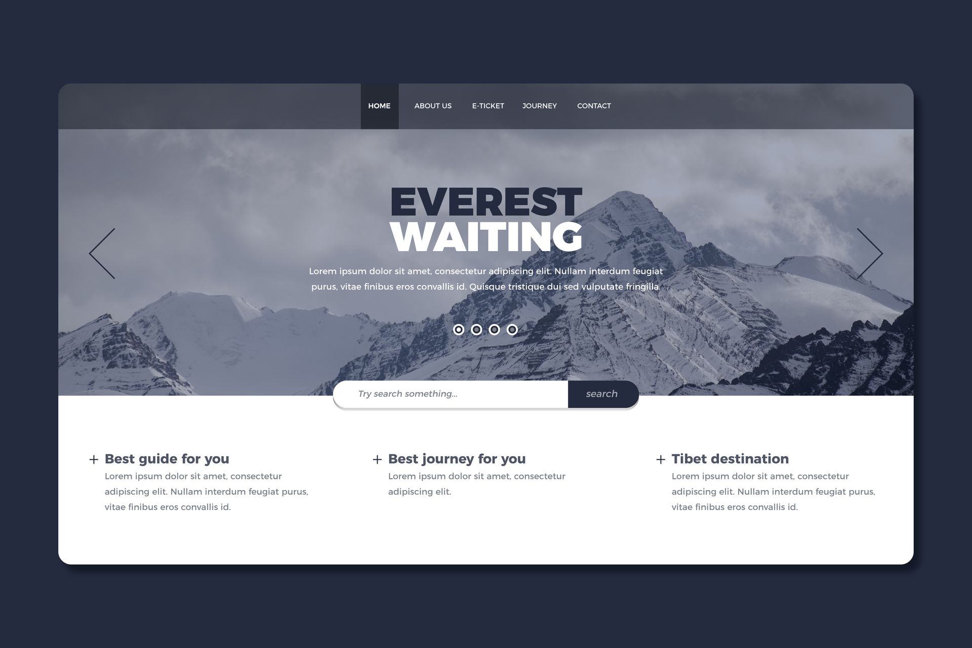 A landing page for a website that says `` everest waiting '' with a mountain in the background.