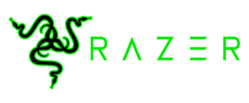 A green and black razer logo on a white background