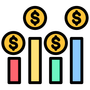 A group of colorful bars with dollar signs on them.