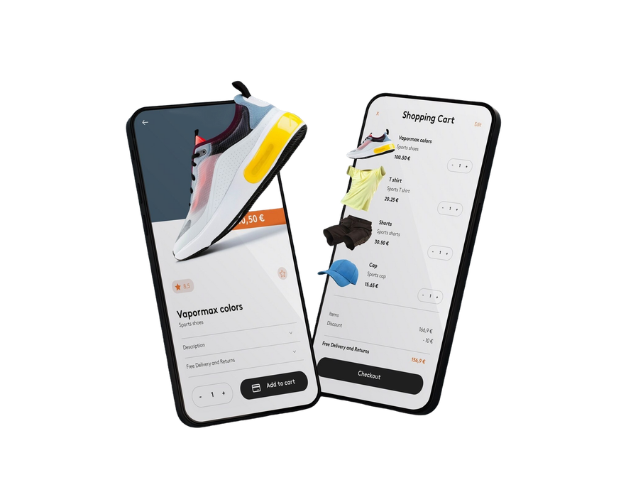 A pair of cell phones with a shoe on the screen.