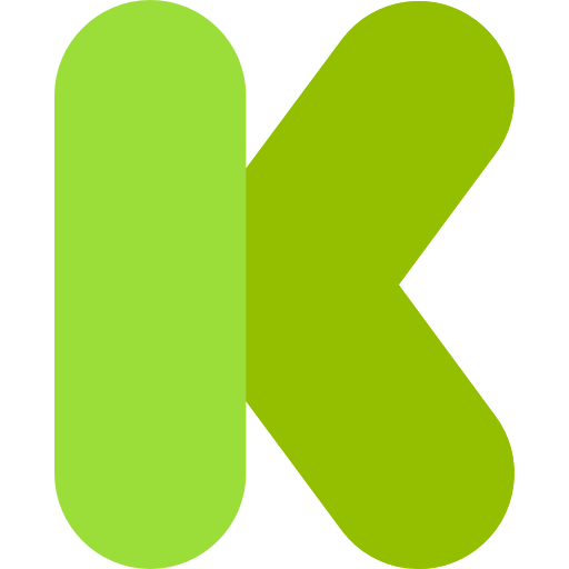 A green letter k on a white background.