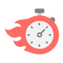 A red stopwatch with flames coming out of it.