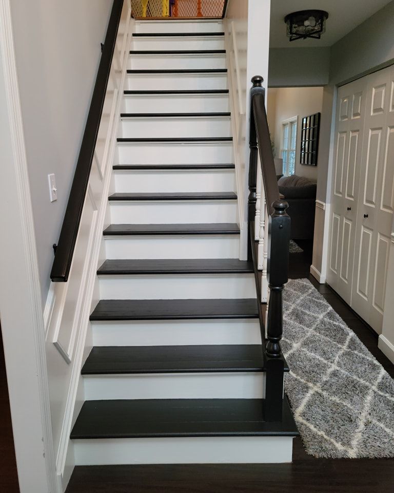 A Staircase with Carpet with White Painted Walls, EK Painting in Lancaster