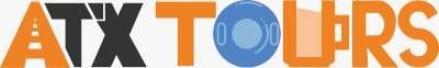 Logo for ATX Tours: orange letters, a blue circle, and black letters are featured.