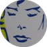 A close up of a person 's face in a circle.