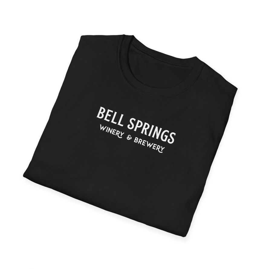 Black t-shirt folded; white text 