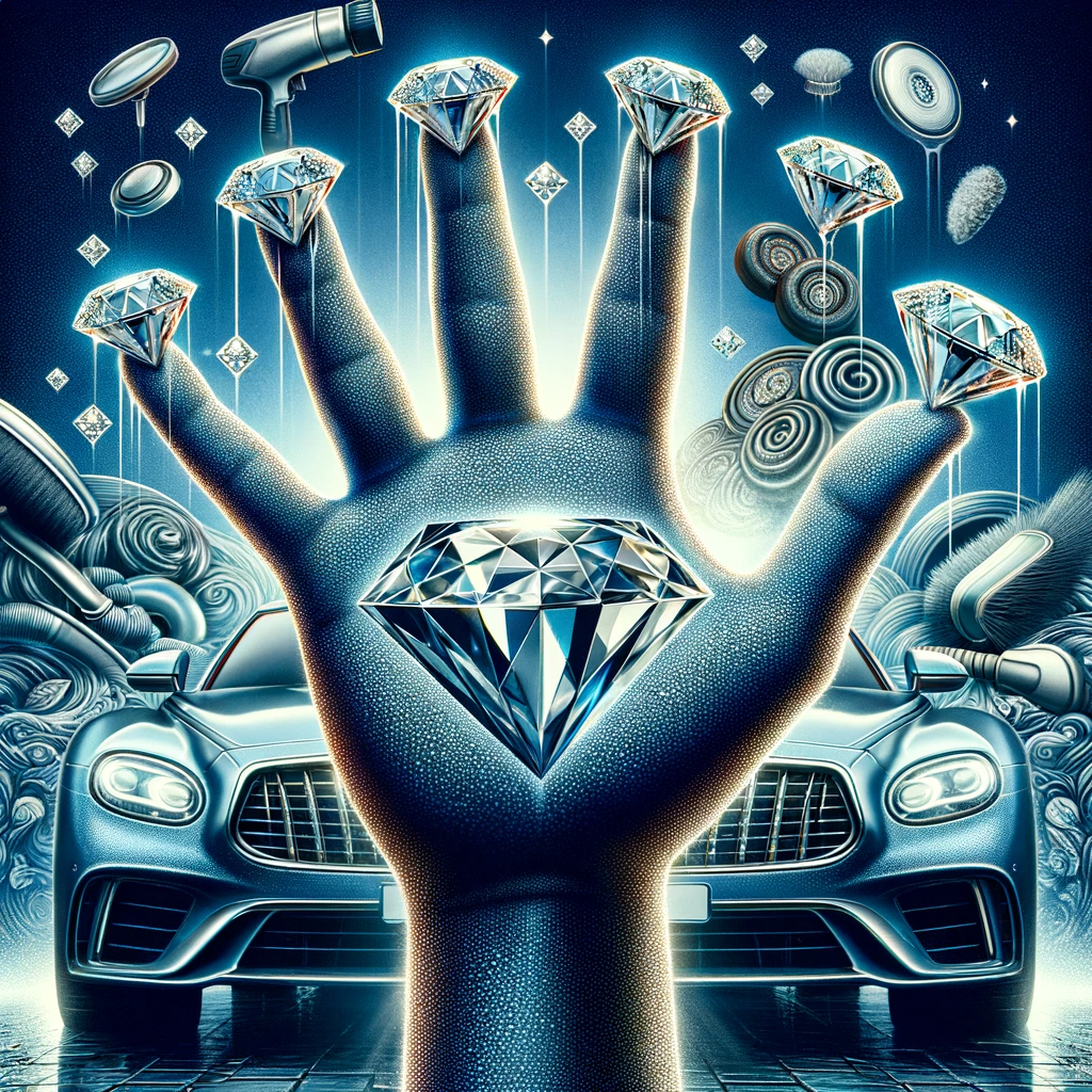 a hand is holding a diamond in front of a car .