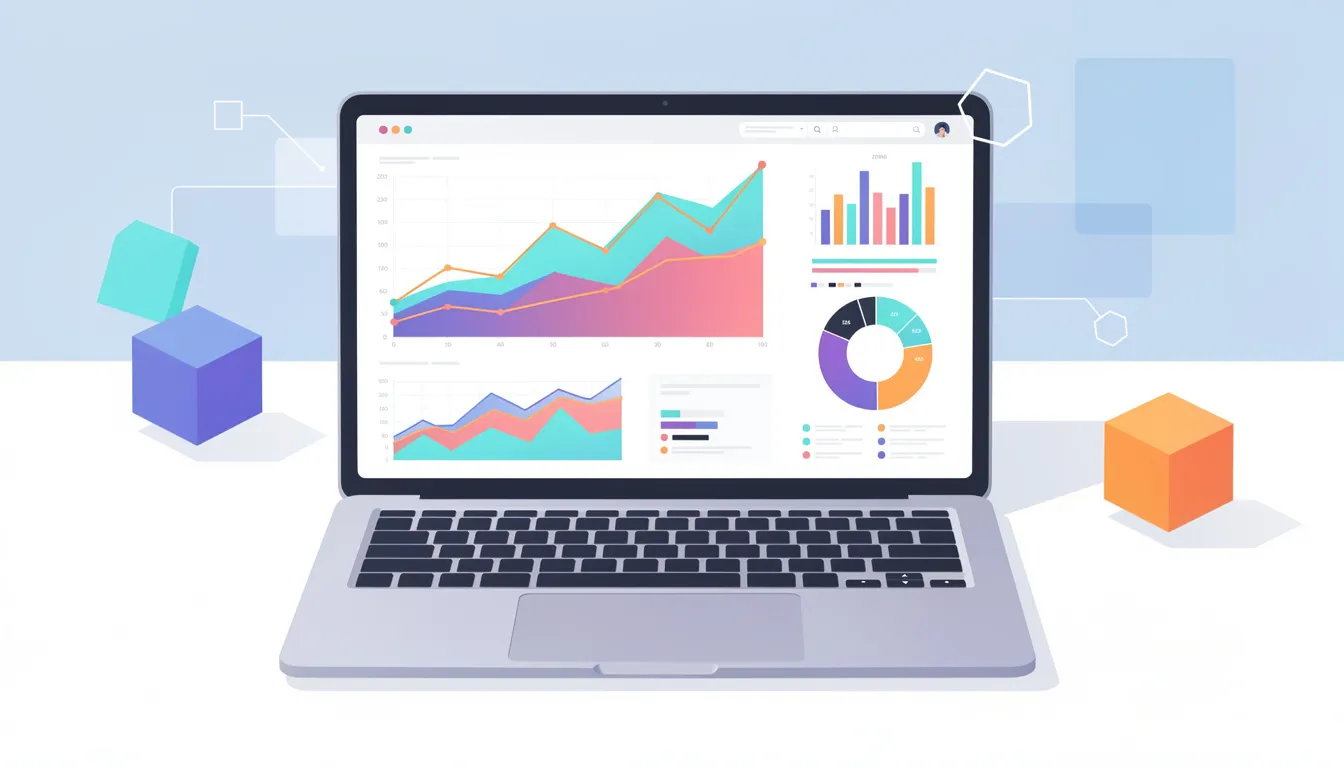 The image features a modern laptop displaying vibrant data visualizations on its screen, representing analytics and insights that small business owners might use to attract potential customers. The sleek design of the laptop suggests a focus on responsive web design, essential for ensuring a seamless user experience across various devices.