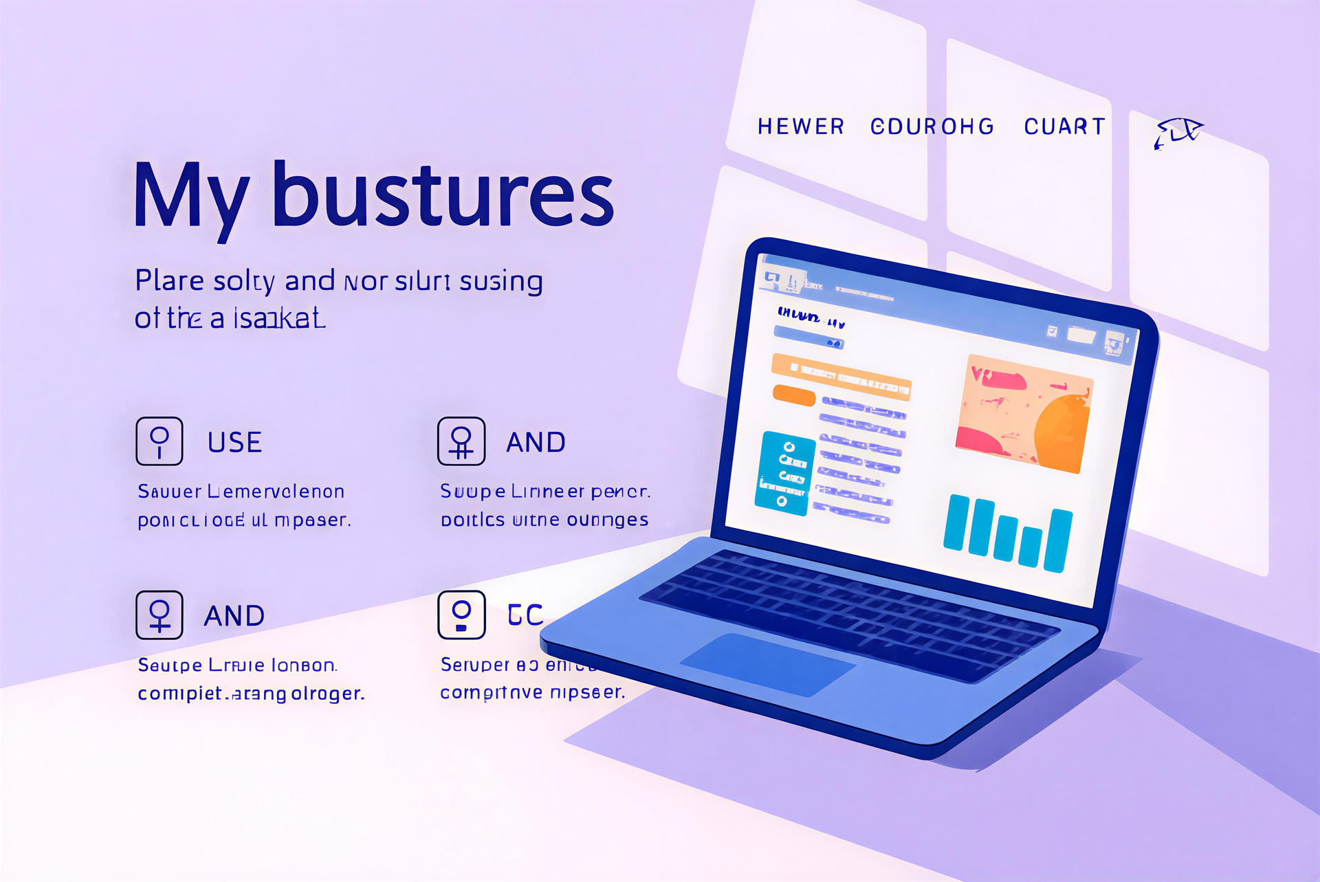 Laptop displaying charts; accompanying text: 