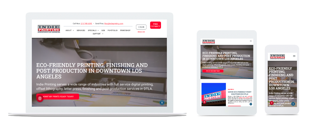 A laptop , tablet , and cell phone displaying a website.