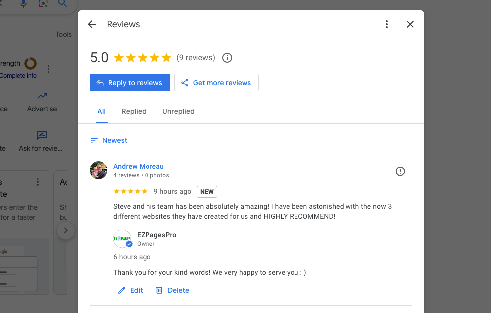 A screenshot of a google review on a computer screen.