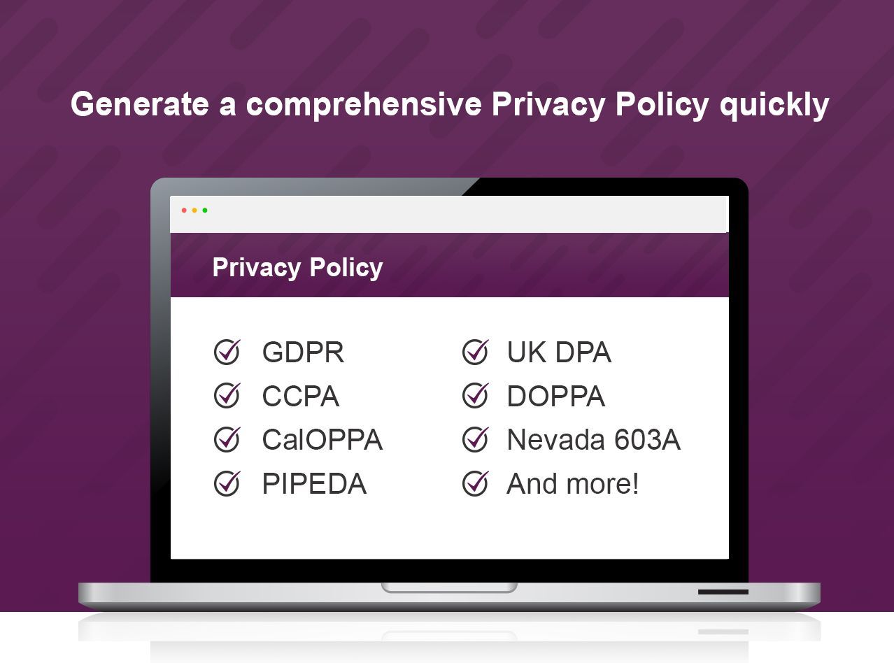 a laptop screen shows a list of privacy policies