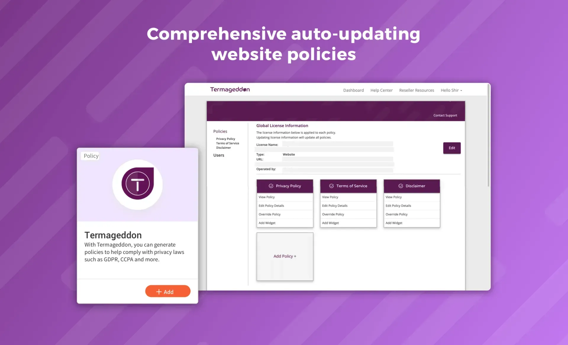 a screen showing comprehensive auto updating website policies