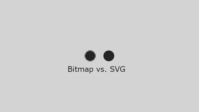 A white background with two black dots and the words bitmap vs. svg