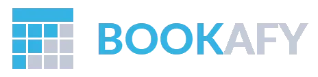 a blue and gray logo for bookafy with squares on it