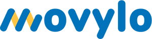a blue and yellow logo for movylo on a white background