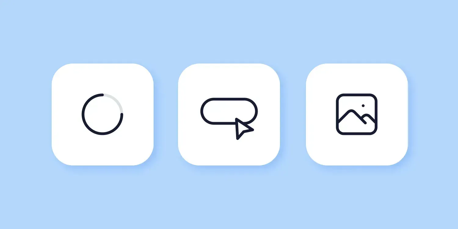 A set of four icons on a blue background.