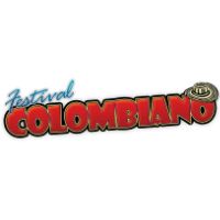 Festival Colombiano logo with red bubble letters, blue