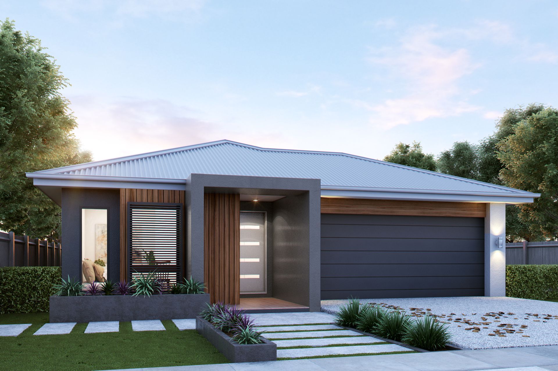 A Modern House With a Gray Garage Door — Kareela Constructions In Hillvue, NSW