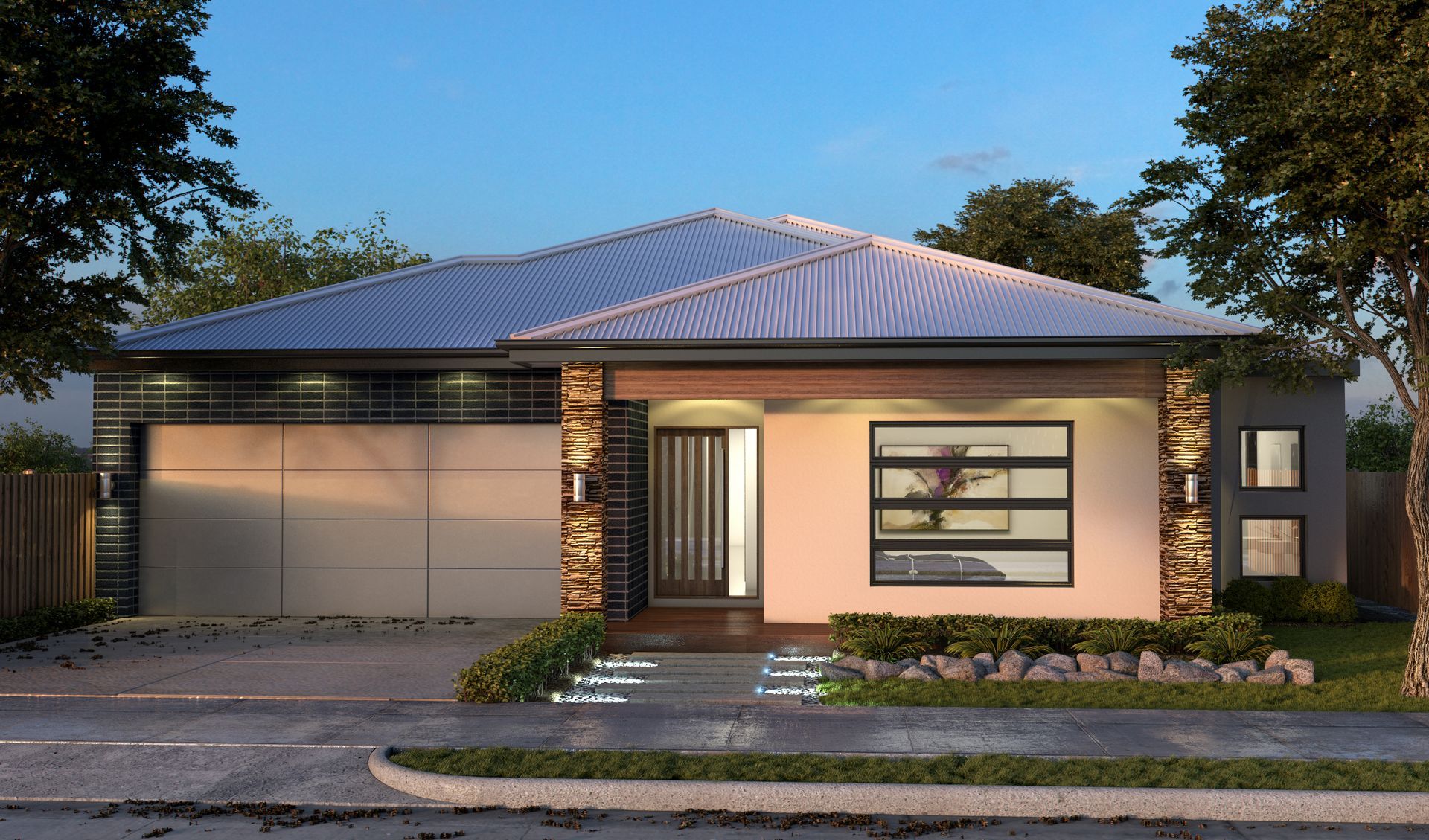 A House With a Large Garage and Plants in Front — Kareela Constructions In Hillvue, NSW
