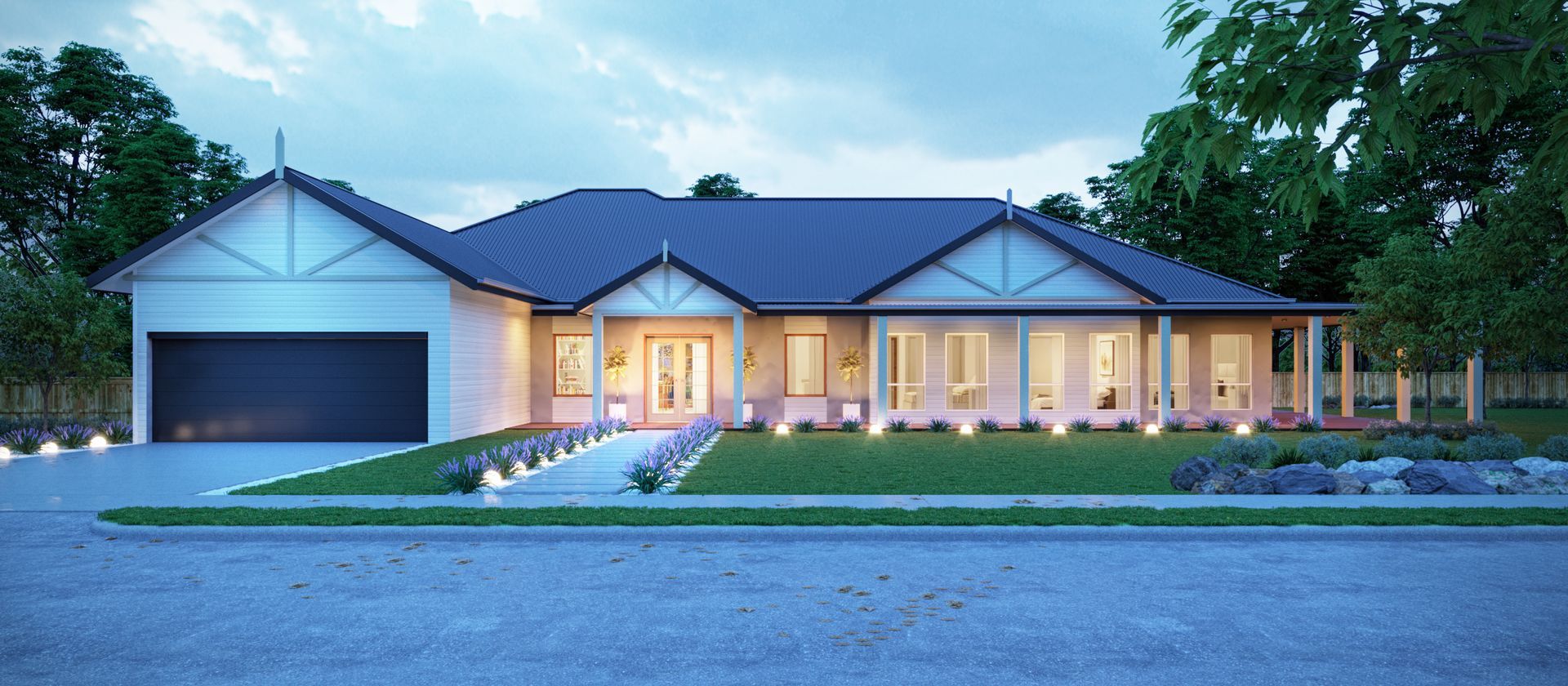 A Large House With a Blue Roof and White Trim — Kareela Constructions In Hillvue, NSW