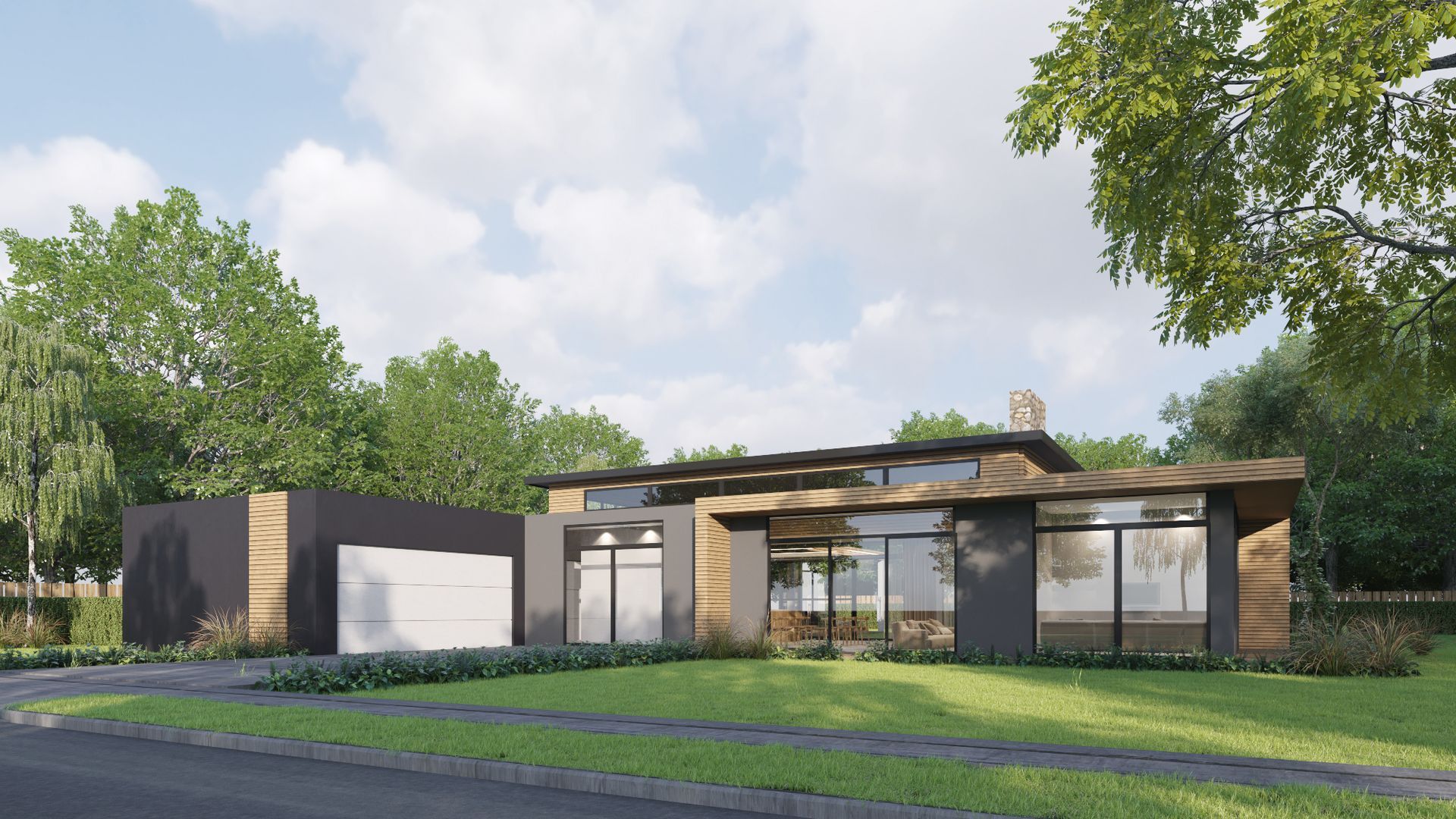 An Artist 's Impression of a Modern House Surrounded by Trees — Kareela Constructions In Hillvue, NSW