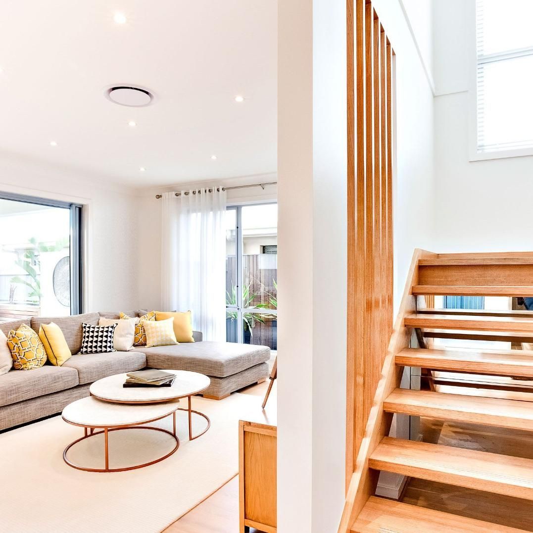 Wooden Staircase Next To The Living Room — Kareela Constructions In Tamworth, NSW
