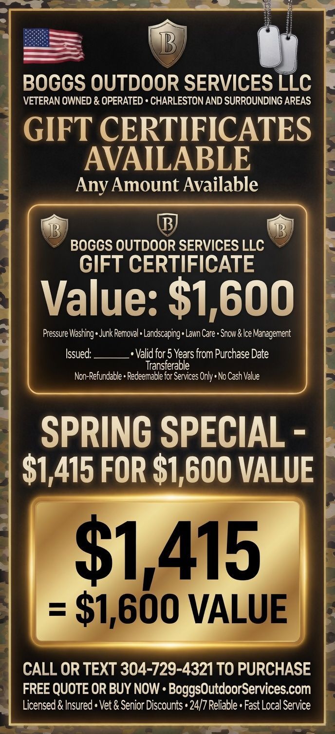 Black-and-gold outdoor services ad for gift certificates and spring special: $1,415 for $1,600 value.