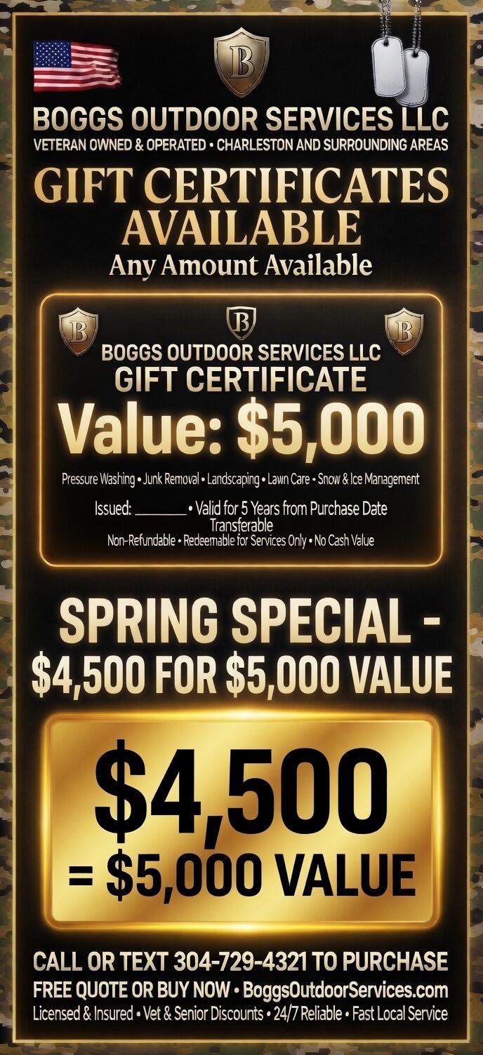 Outdoor service ad with gift certificates, spring special, and large $4,500 for $5,000 value offer.