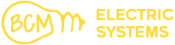 BCM Electrical Contractor - The logo for bcmm electric systems is yellow on a white background.