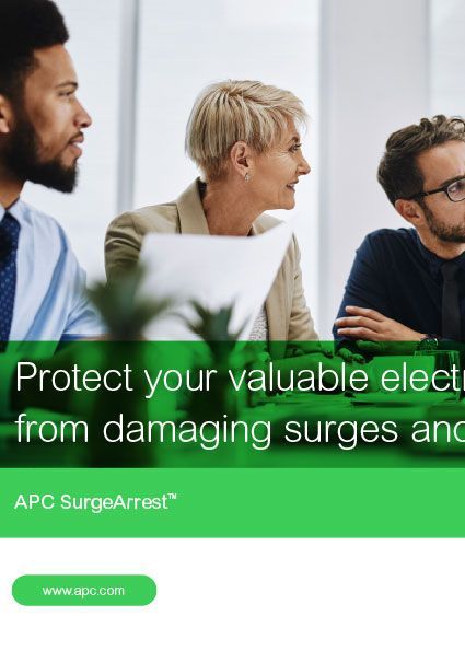 A group of people are sitting at a table with a green banner that says protect your valuable elect from damaging surges