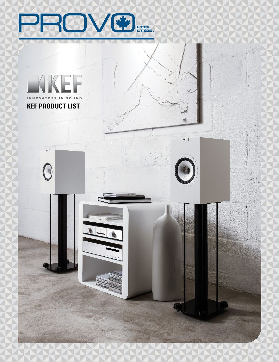 KEF Products - A picture of a room with speakers and a product list