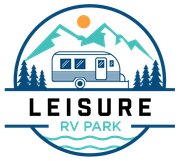 Leisure RV Park logo with a trailer in nature