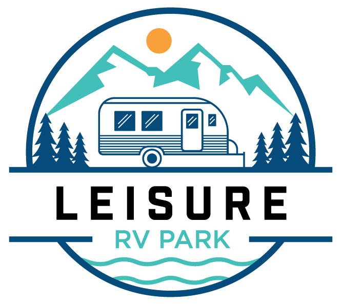 Leisure RV Park logo with a trailer in nature