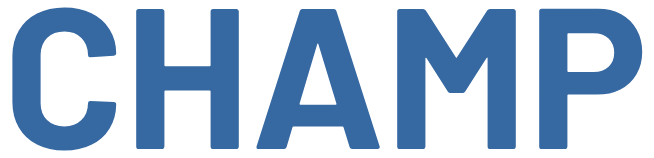 The word CHAMP in blue, bold letters.