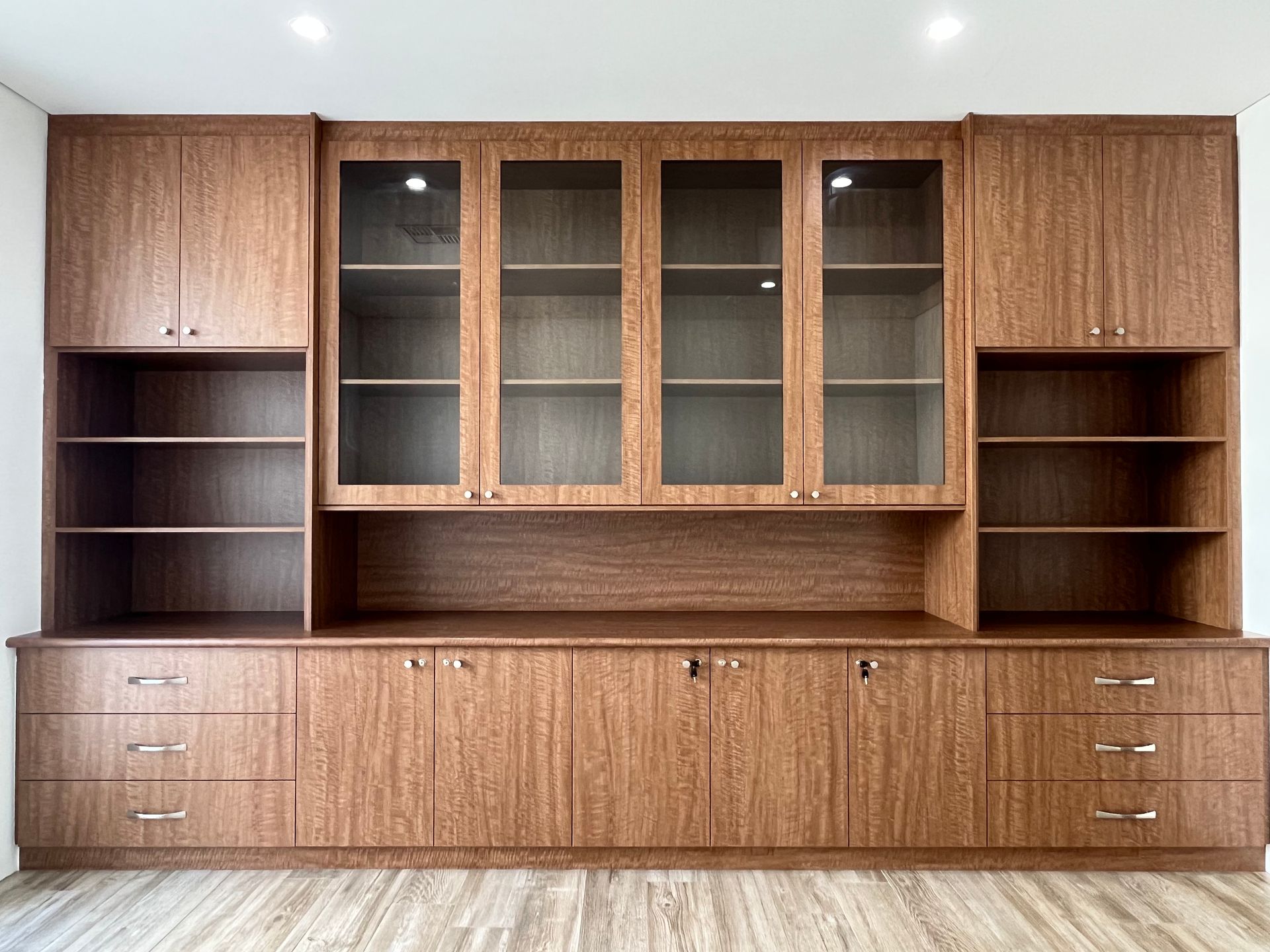 Custom Home Office Storage. Built In Cabinetss, With Display Cupboards.