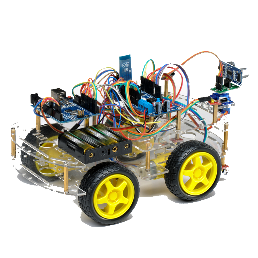 LEGO robot with tank treads, screen, and sensor eyes. White, gray, red, and black.