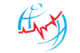 A blue and red logo with a heartbeat in the middle
