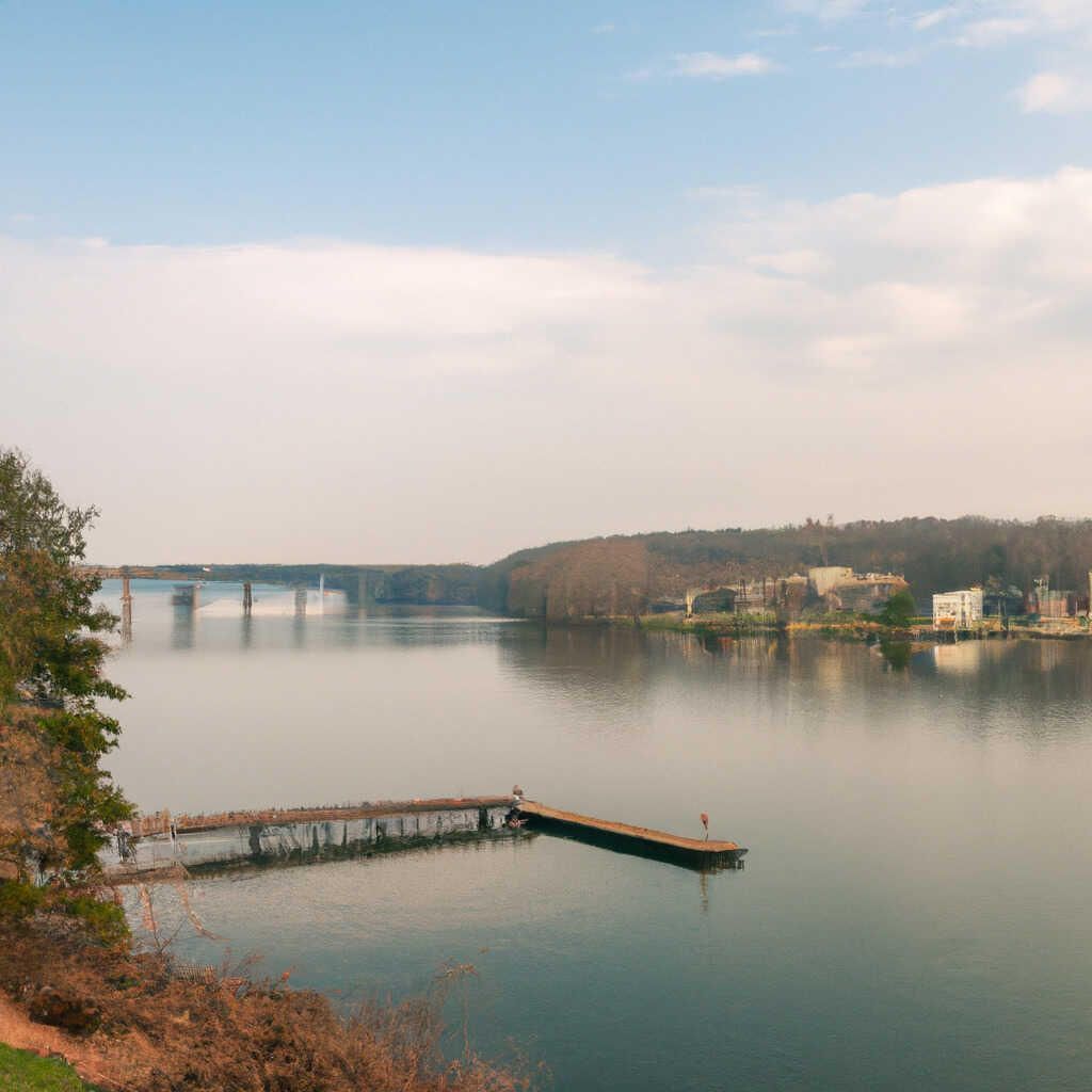A lake surrounded by trees and houses on a sunny day