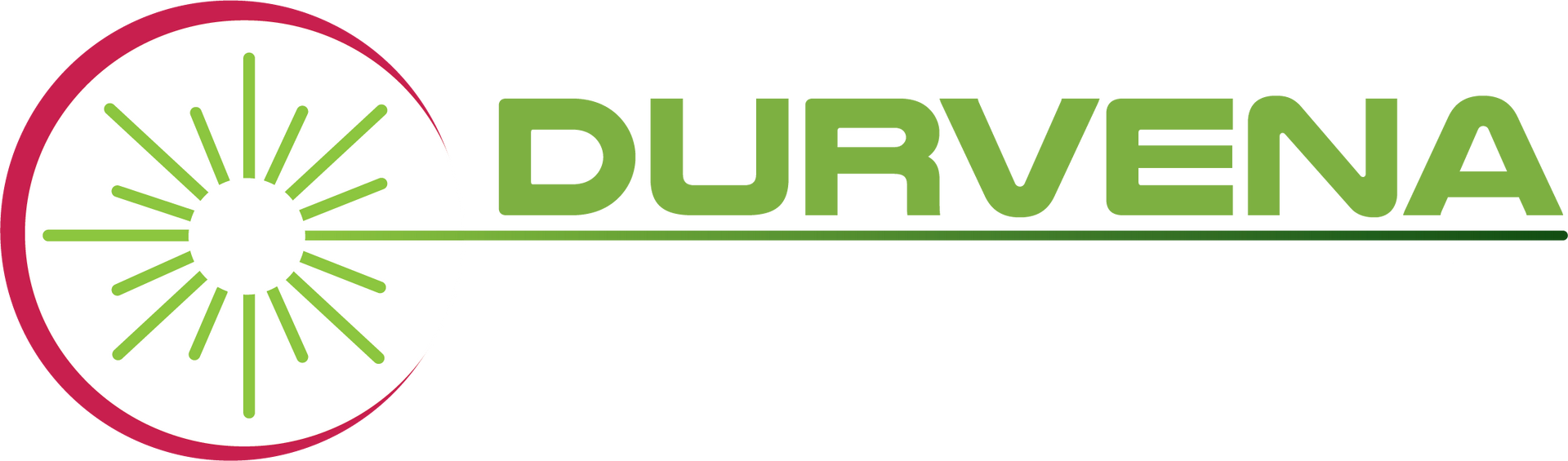 A green and pink logo for durvena with a sun in the middle
